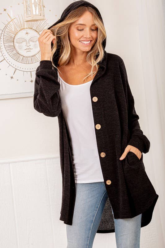 Hooded Cardigan in Black