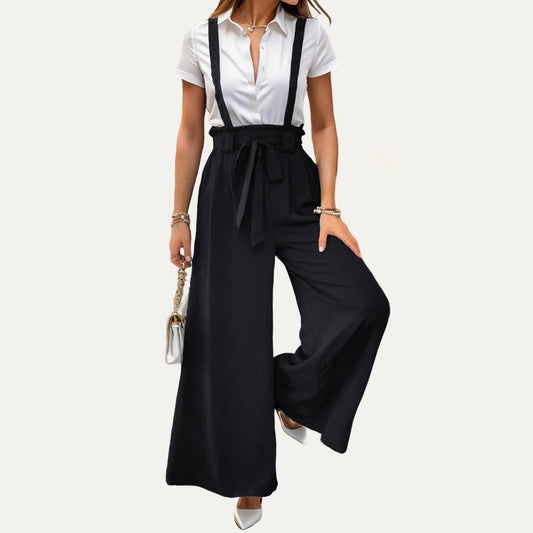 Black High-Waisted Wide-Leg Overalls