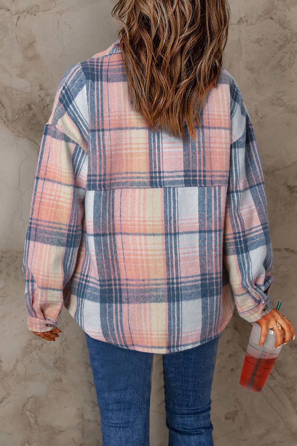 Casual Plaid Flap Pockets Shacket