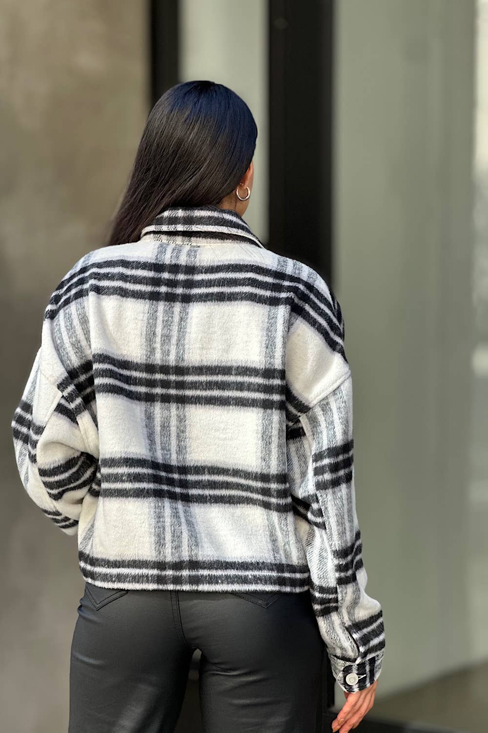 Drop Shoulder Cropped Plaid Shacket