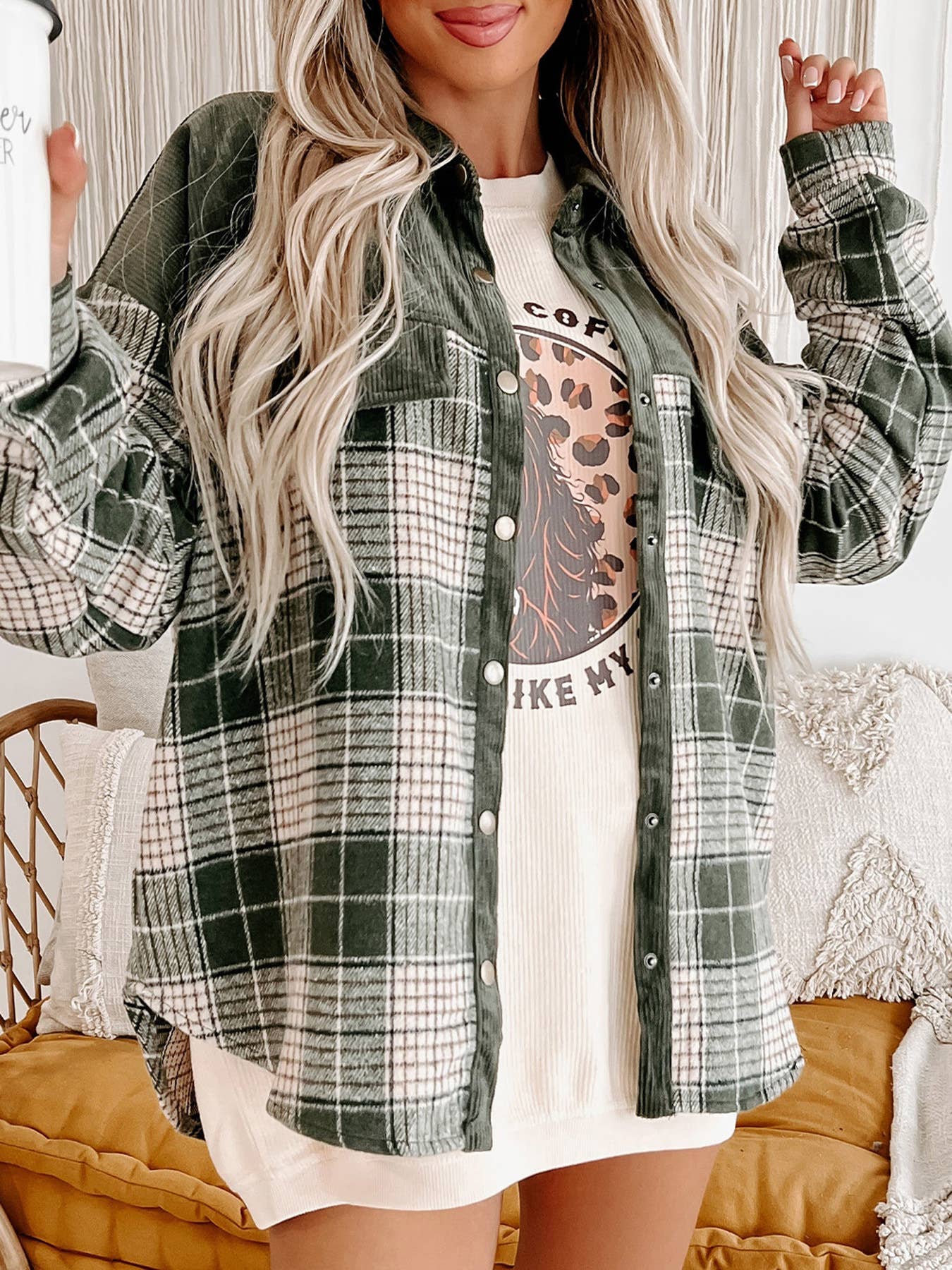 Plaid-Corduroy Coat