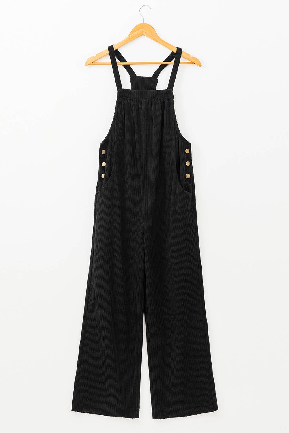 Solid Pocketed Loose Fit Corduroy Overall