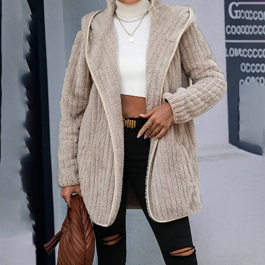 WOMEN HOODED CORDUROY PLUSH JACKET