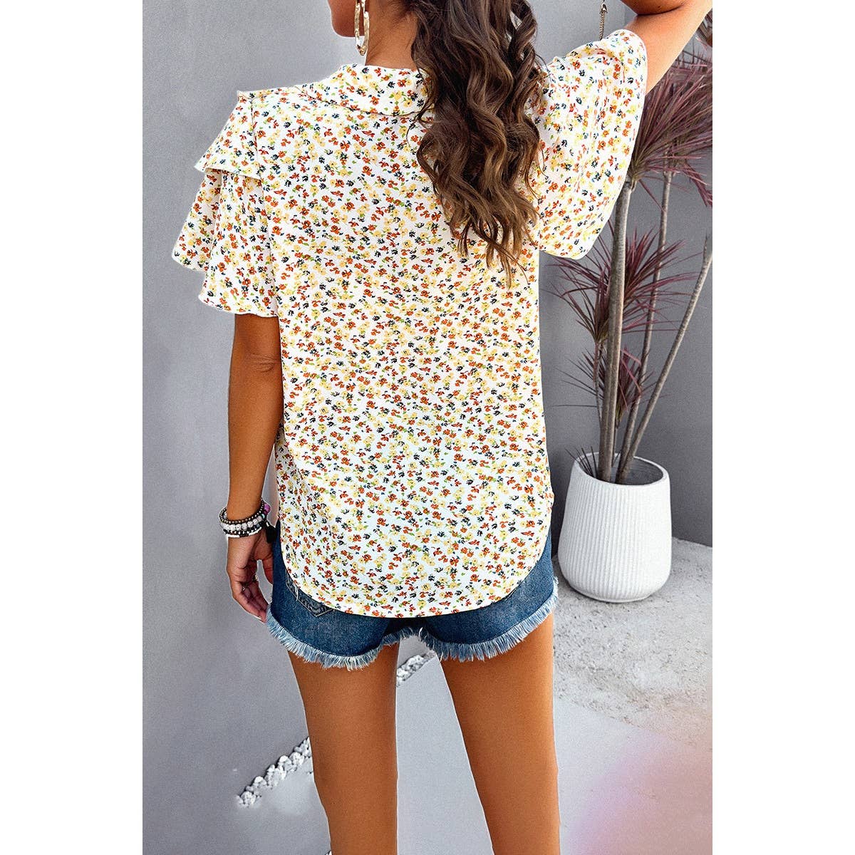 V Neck Ruffle Top