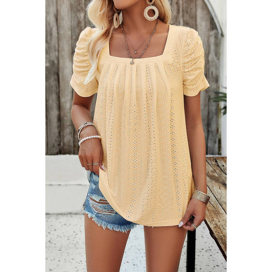 Square Neck Lace Trim Solid Top