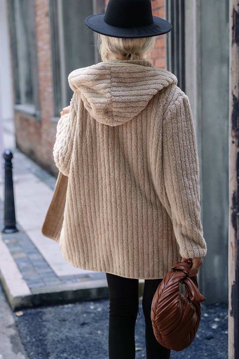 WOMEN HOODED CORDUROY PLUSH JACKET
