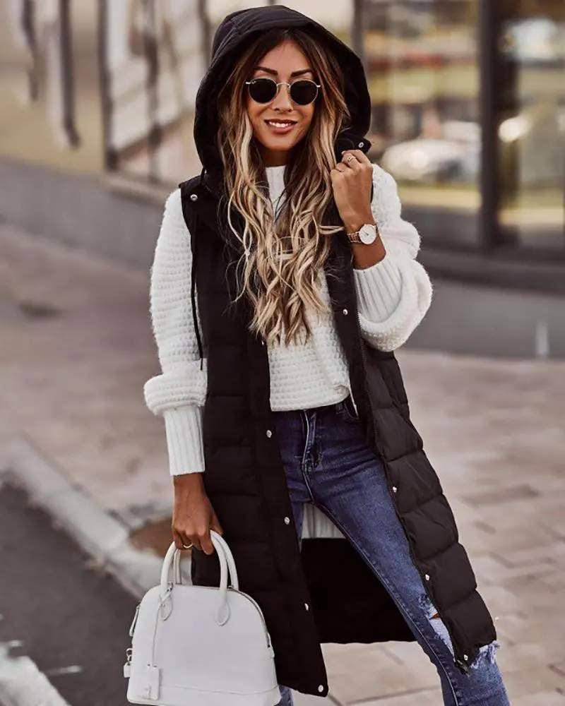 Long Hooded Puffer Vest