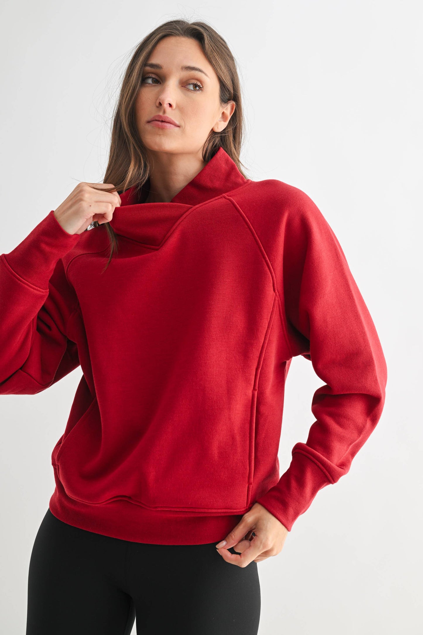Red Fleece Mock Neck Sweater