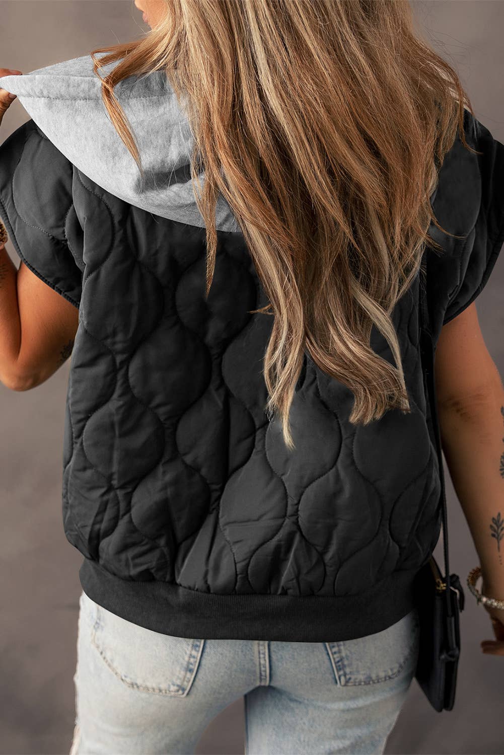 Quilted Drawstring Hooded Puffer Vest