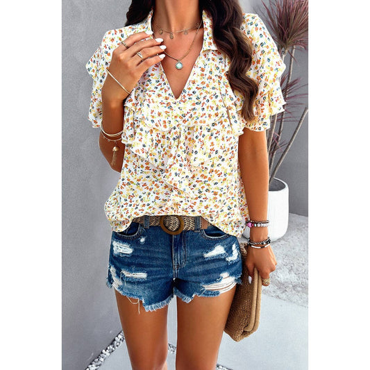 V Neck Ruffle Top