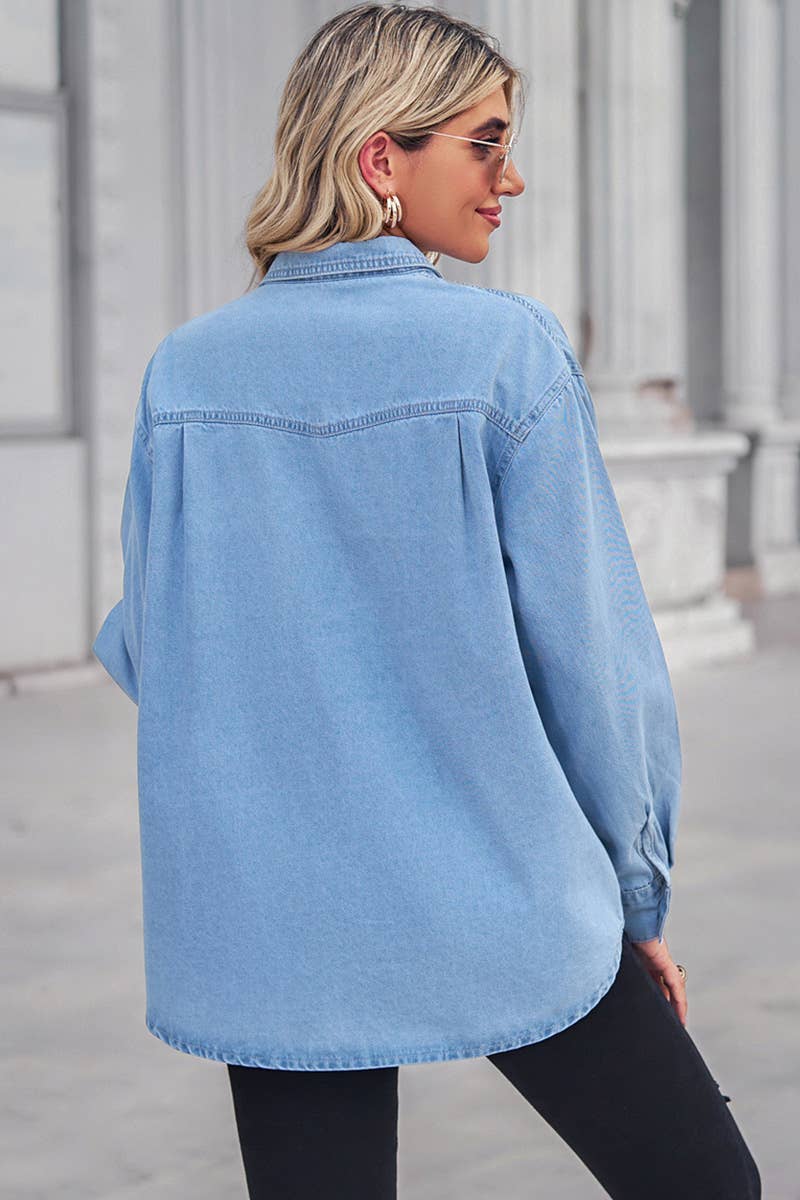 SIMPLE POCKET DENIM LONG SLEEVE SHIRTS