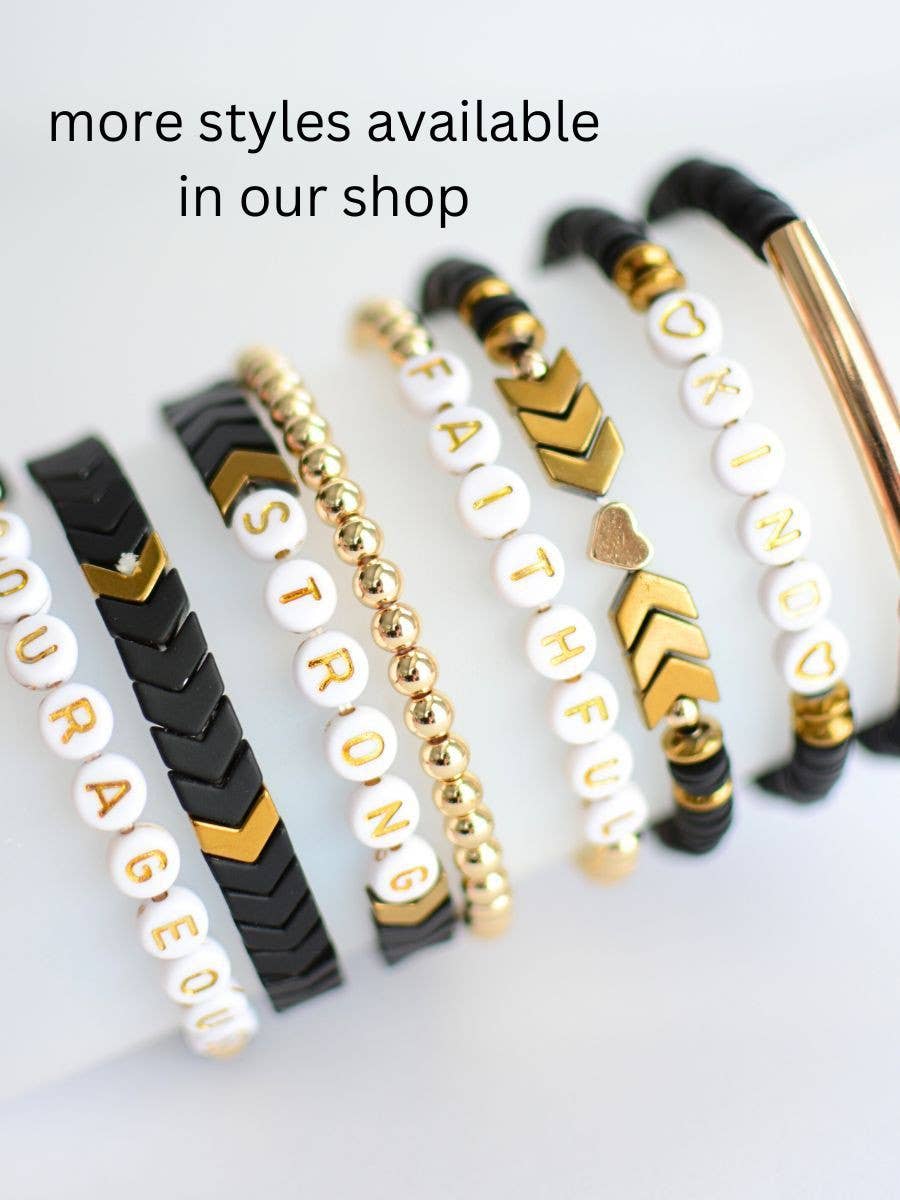 STRONG word bead black gold inspirational bracelet stack