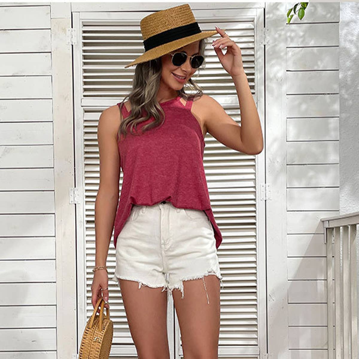 Cutout off-the-shoulder tank