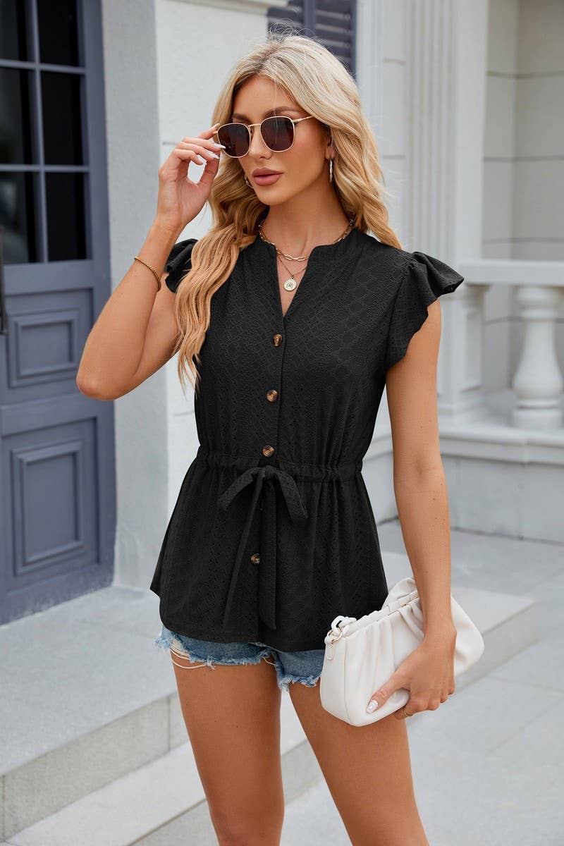 Round Neck Ruffle Sleeveless Knit Top