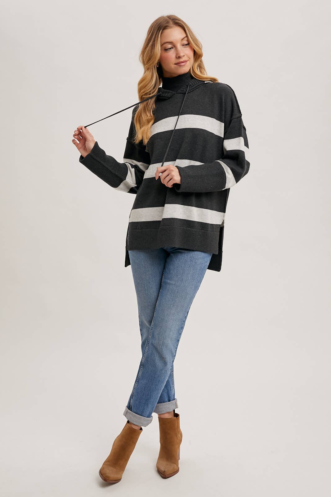 Mock Neck Hooded Sweater