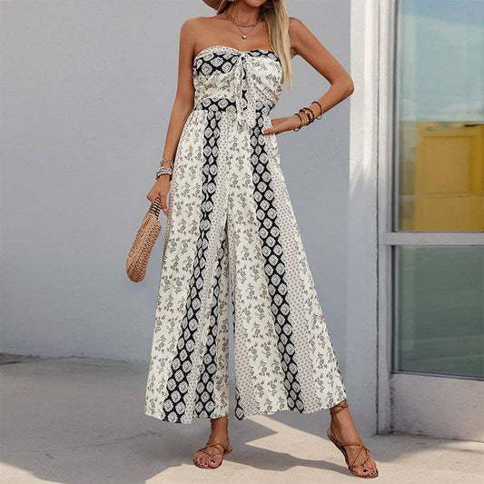 Tube Top Flare Trousers Jumpsuit