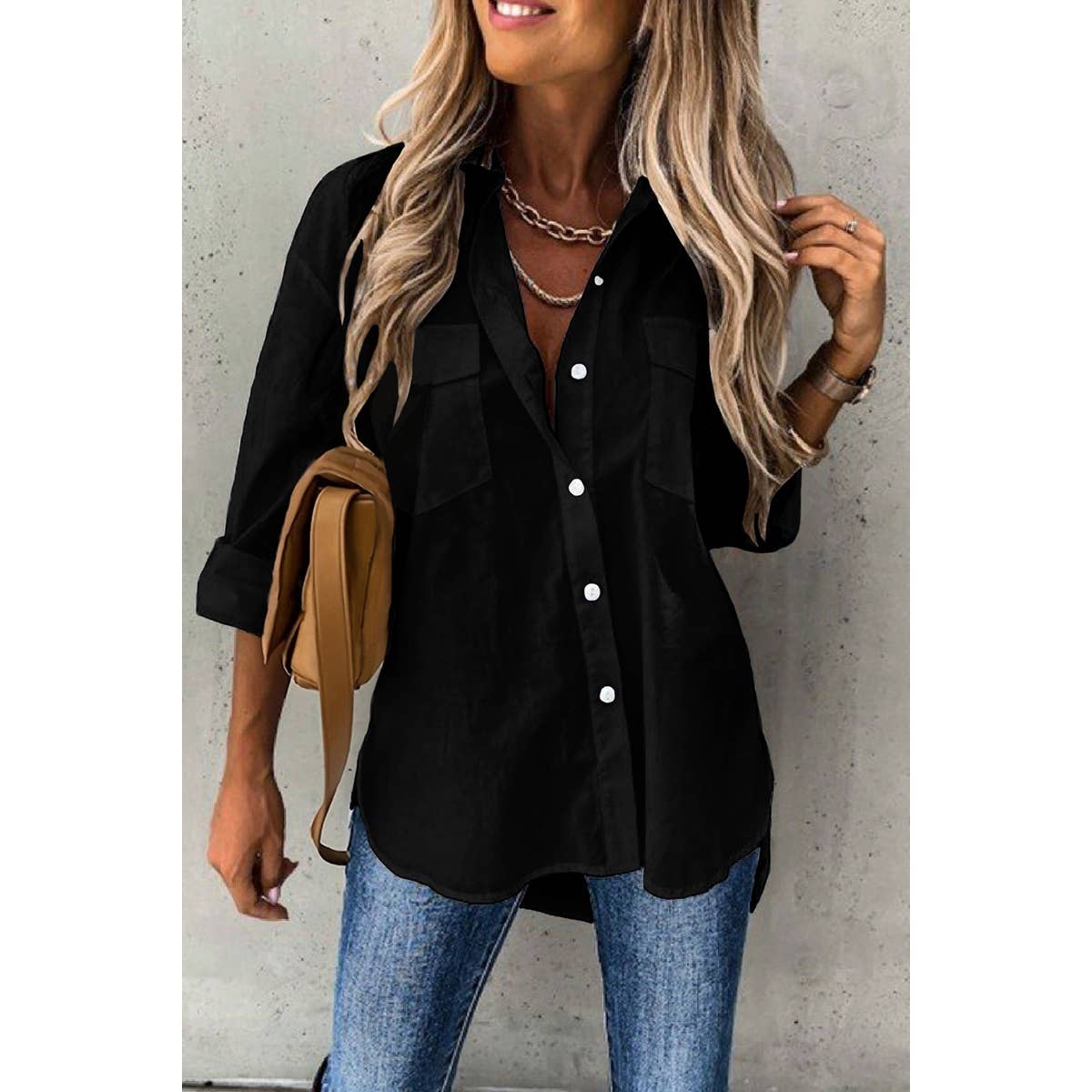 Solid Button Up Long Sleeve