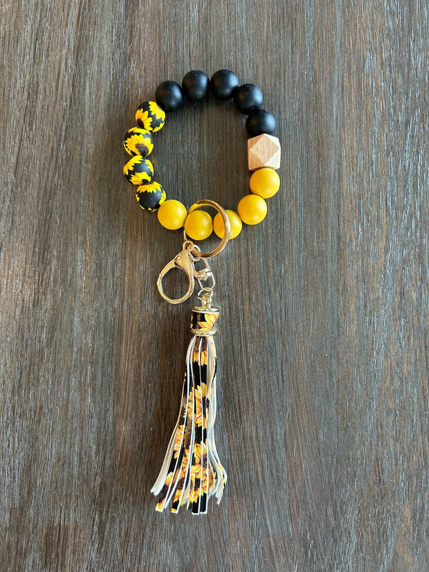 Sunflower Silicone Bead Wristlet Keychain