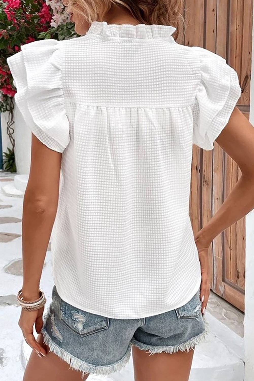 Ruffle Accent Flutter Sleeve Top