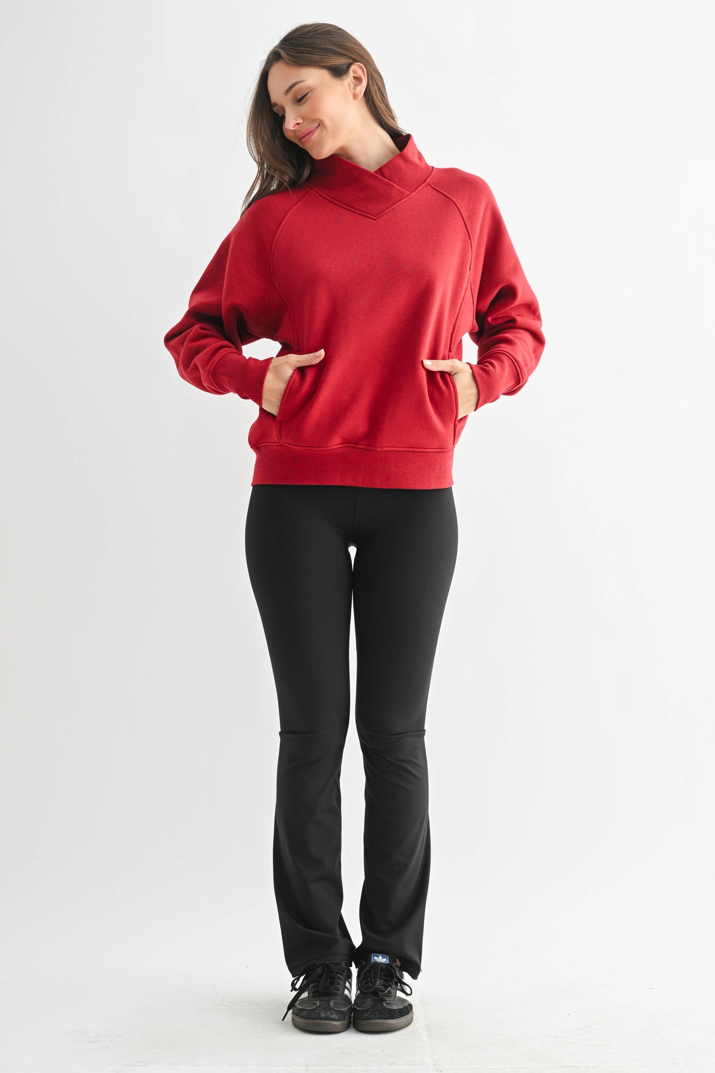 Red Fleece Mock Neck Sweater