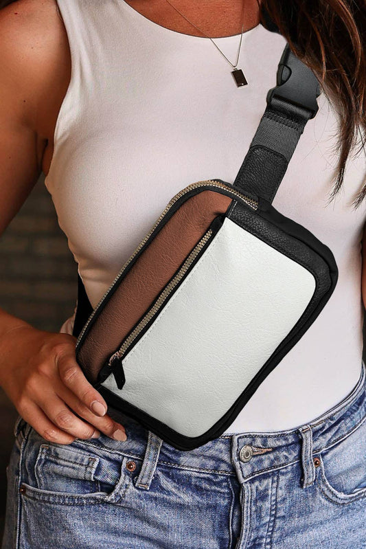 White Leather Colorblock Crossbody Bag