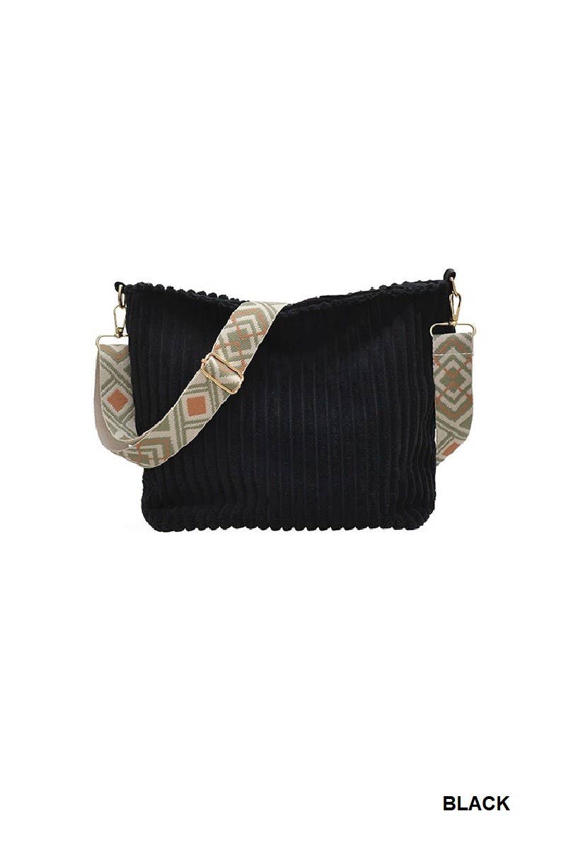 Corduroy Tote Bag With Guitar Shoulder Strap