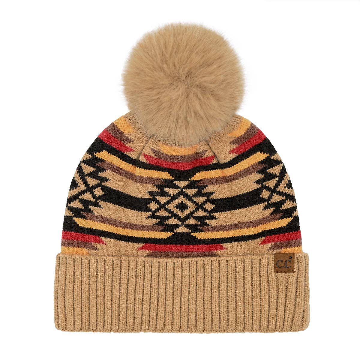 Aztec Patterned C.C Pom Beanie