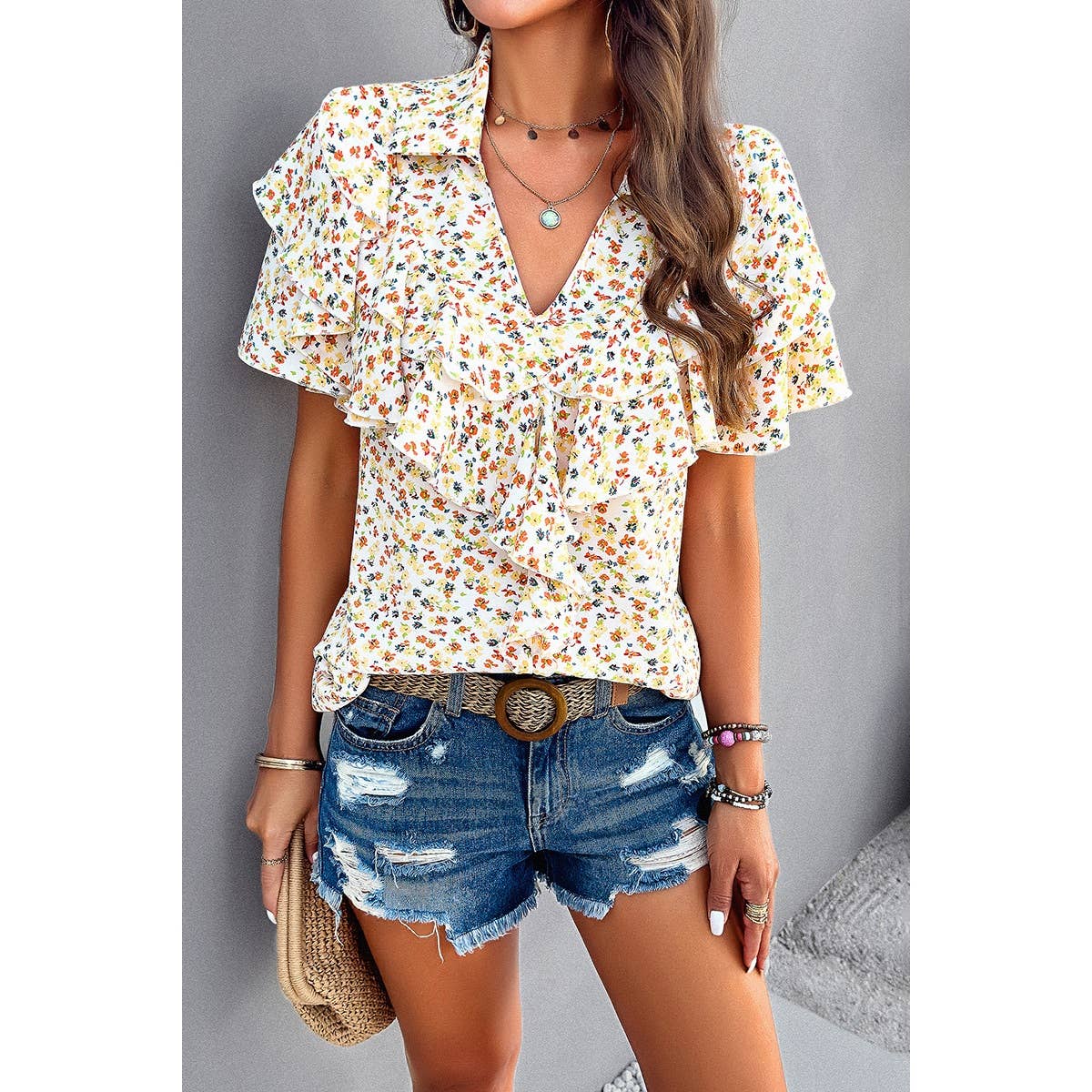 V Neck Ruffle Top