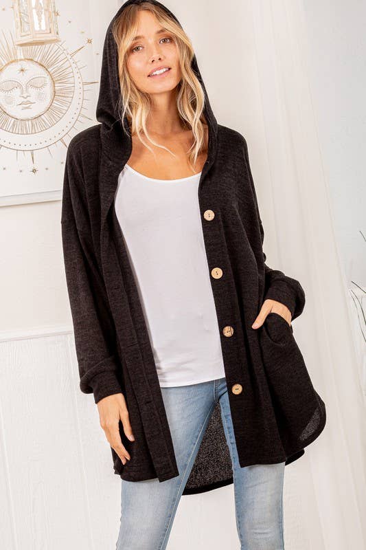 Hooded Cardigan in Black