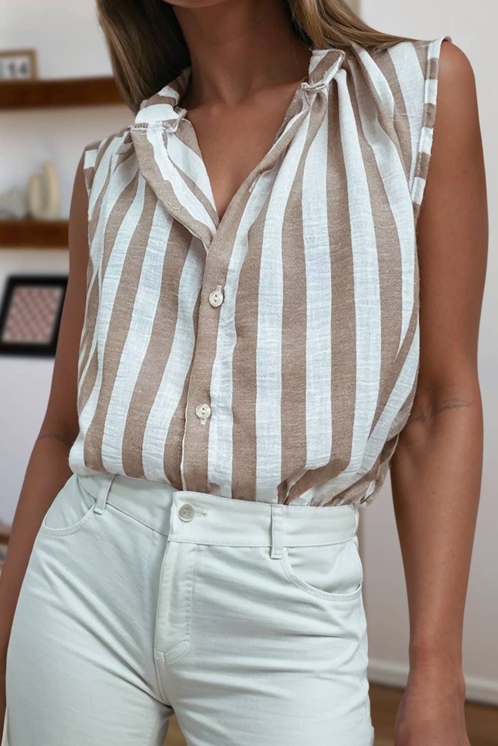 Stripe Casual Button Down Sleeveless Shirt | S-XL