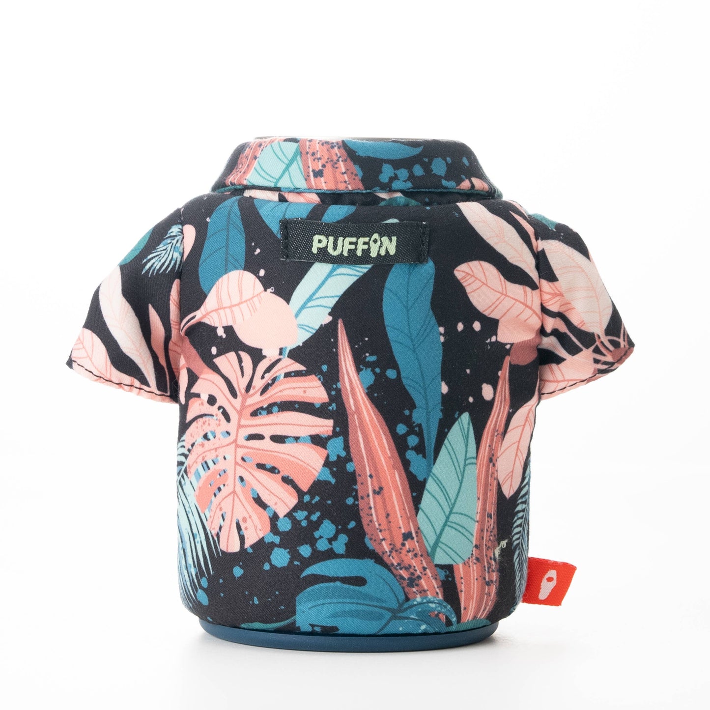Puffin Can Coozie:  The Aloha Drink Koozie - Black Monstera