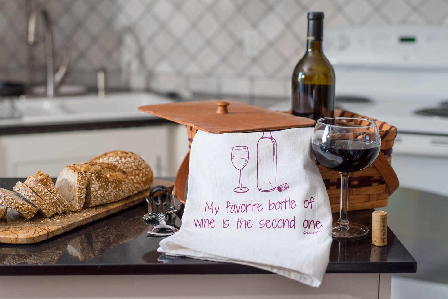 Tea Towel:  My Favorite Bottle Of Wine Is The Second One