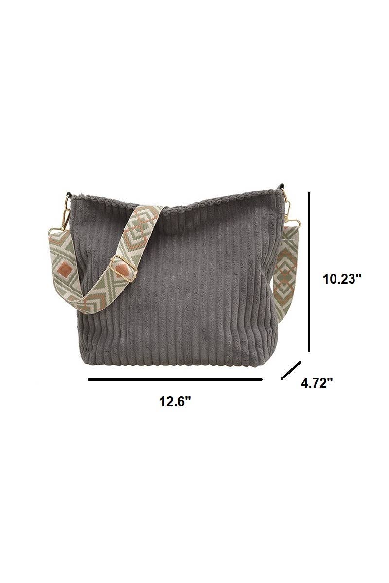 Corduroy Tote Bag With Guitar Shoulder Strap