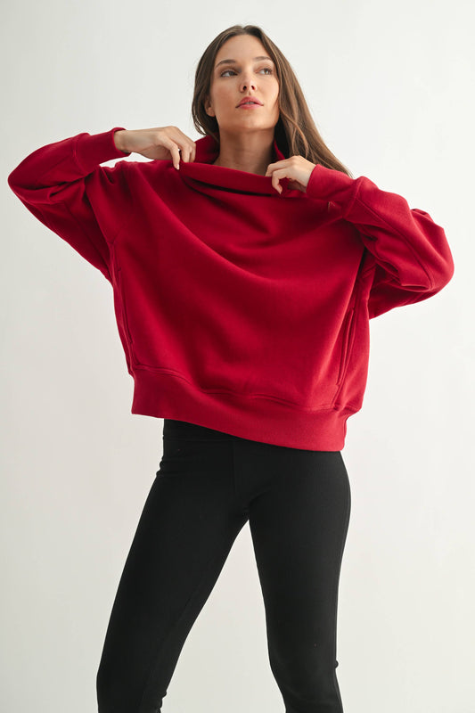 Cotton Blend Mock Neck Pullover