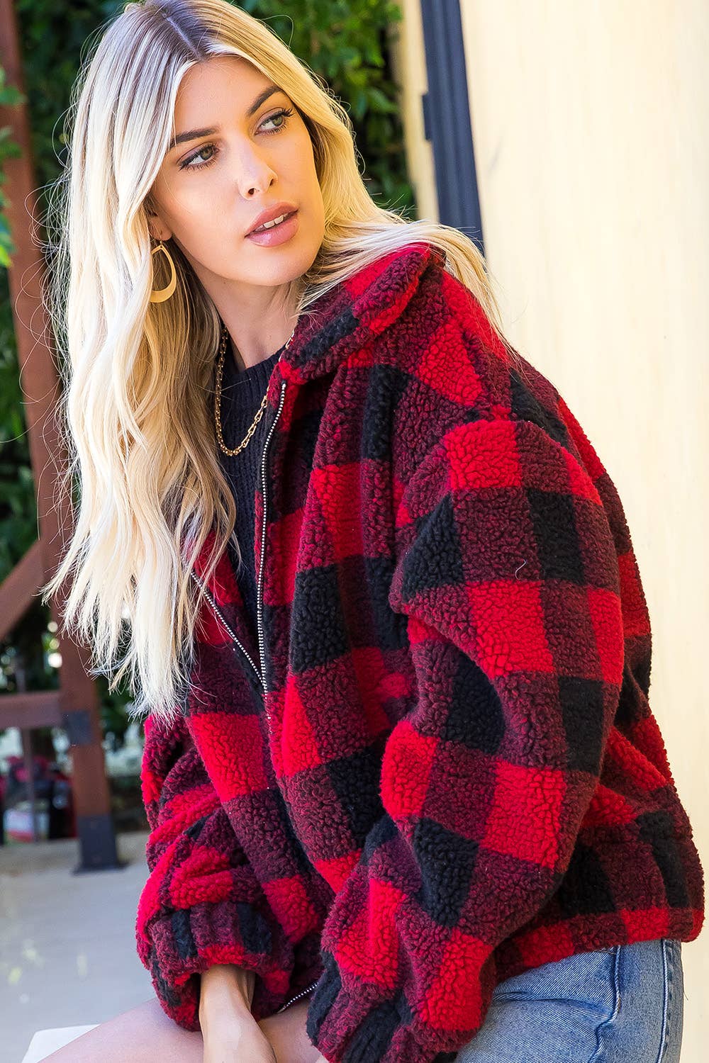 PLAID CHECKER ZIPPED JACKET