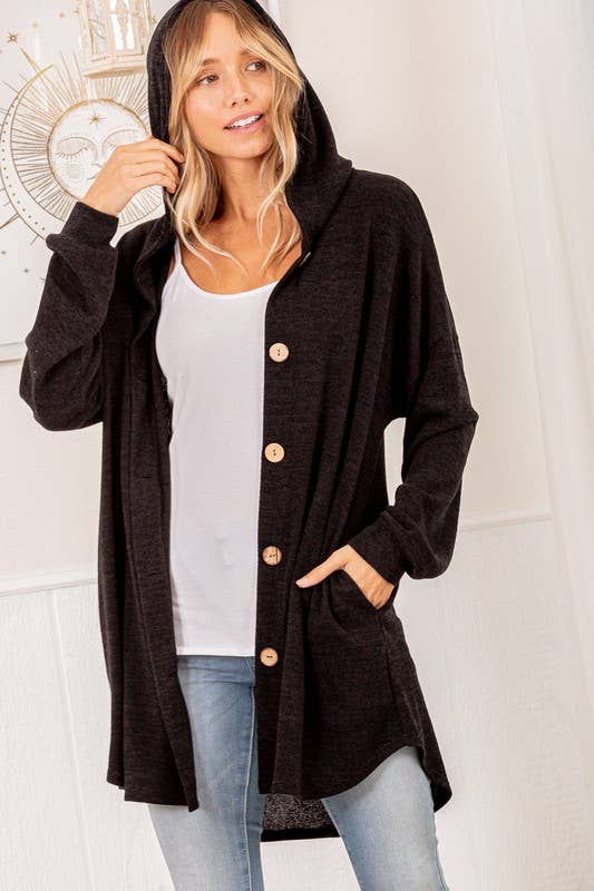 Hooded Cardigan in Black