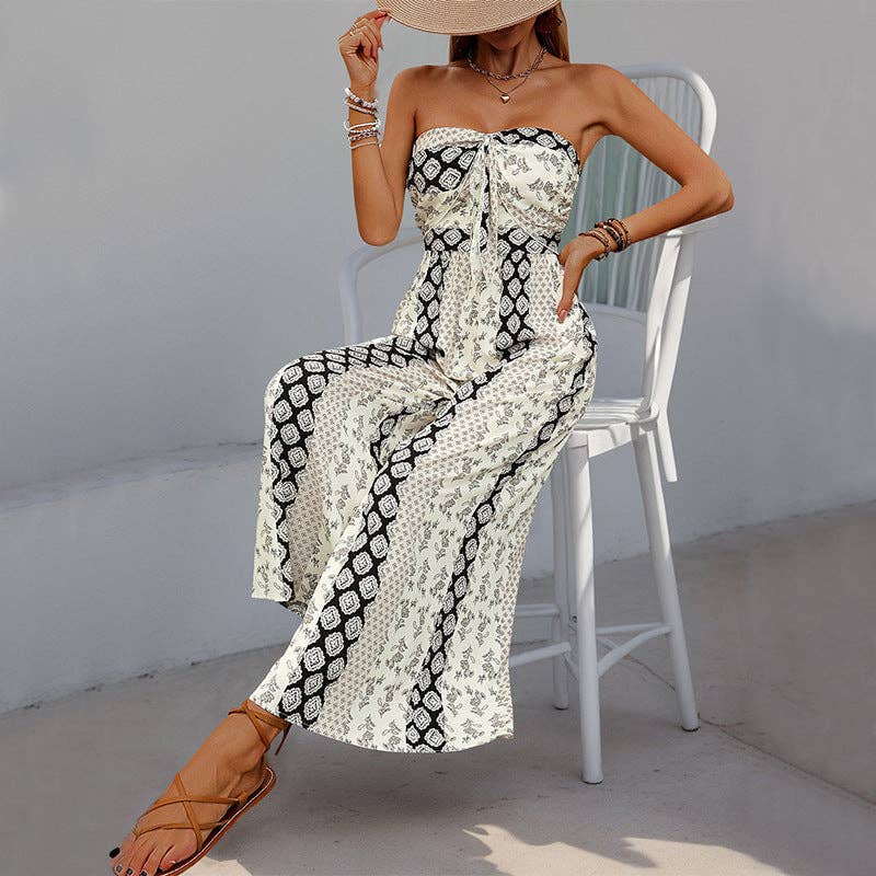 Tube Top Flare Trousers Jumpsuit