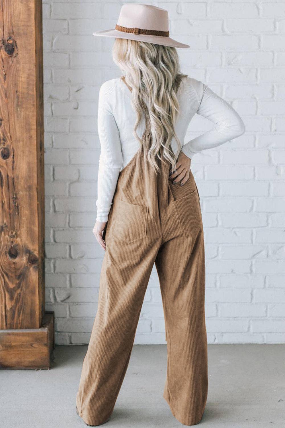 Solid Pocketed Corduroy Overalls
