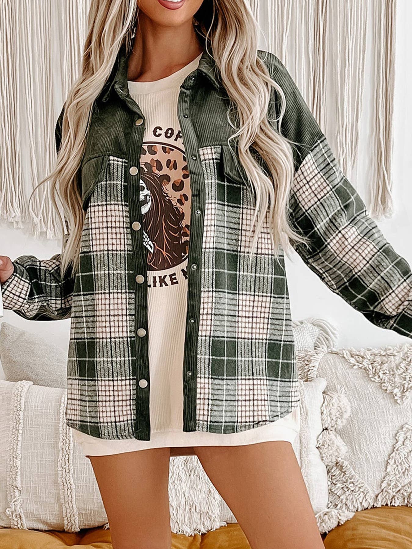 Plaid-Corduroy Coat
