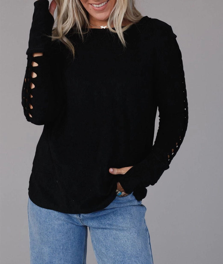 Braid Hollow-Out Sleeves Knit Top