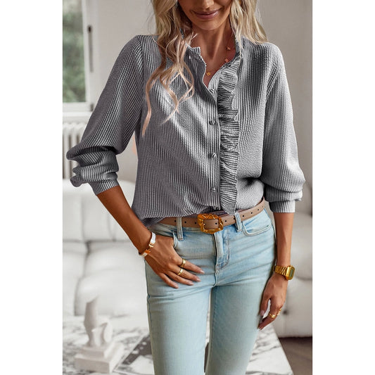 Ruffle Button Long Sleeve Shirt