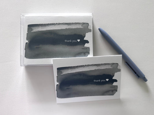 AligN Boxed Greeting Cards:  Blue Watercolor Thank You Heart