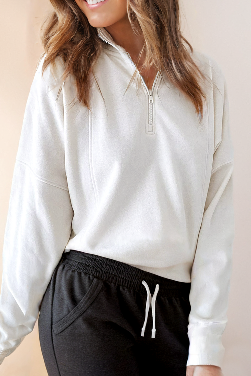 Half Zip Pullover Sweatshirt in White