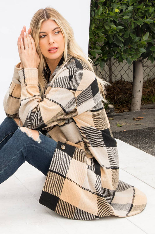 Wool Like Plaid Print Long Shacket