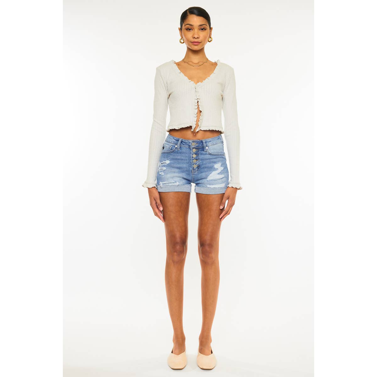 KanCan Light Demin Button Fly Shorts