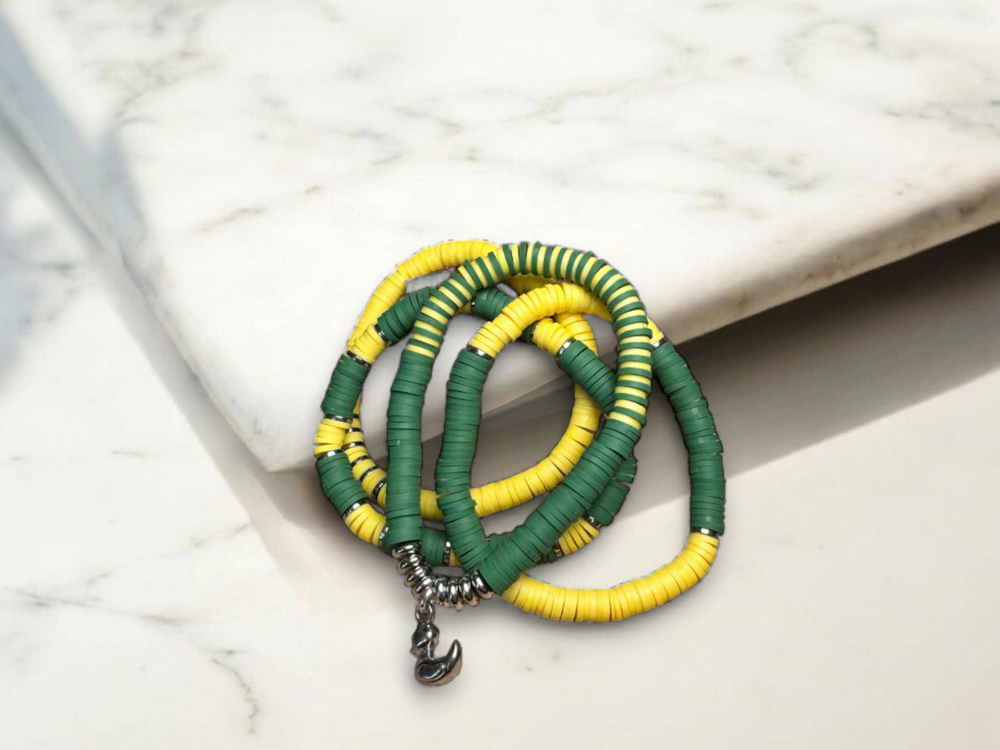 Green and Yellow Game Day Bracelet Stack