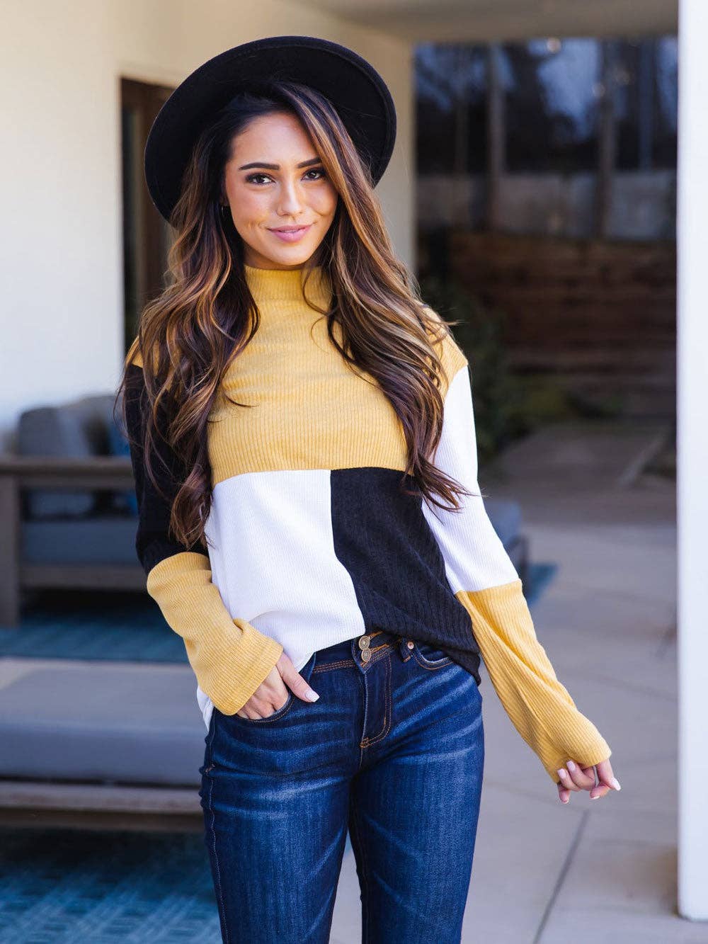 Tri-color Mockneck Top