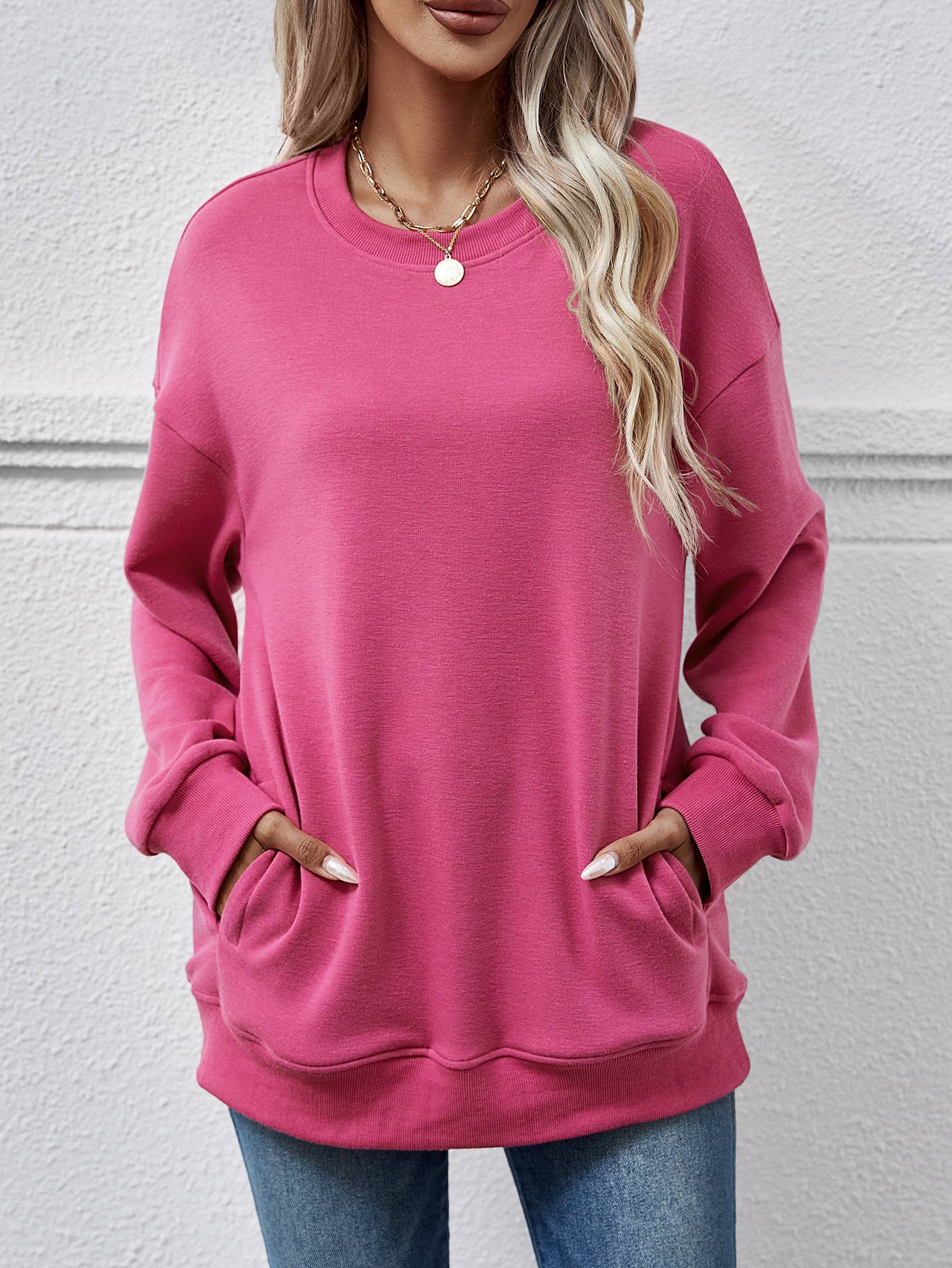 Loose Casual Crewneck Pocket Sweatshirt