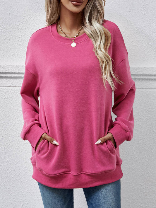 Loose Casual Crewneck Pocket Sweatshirt