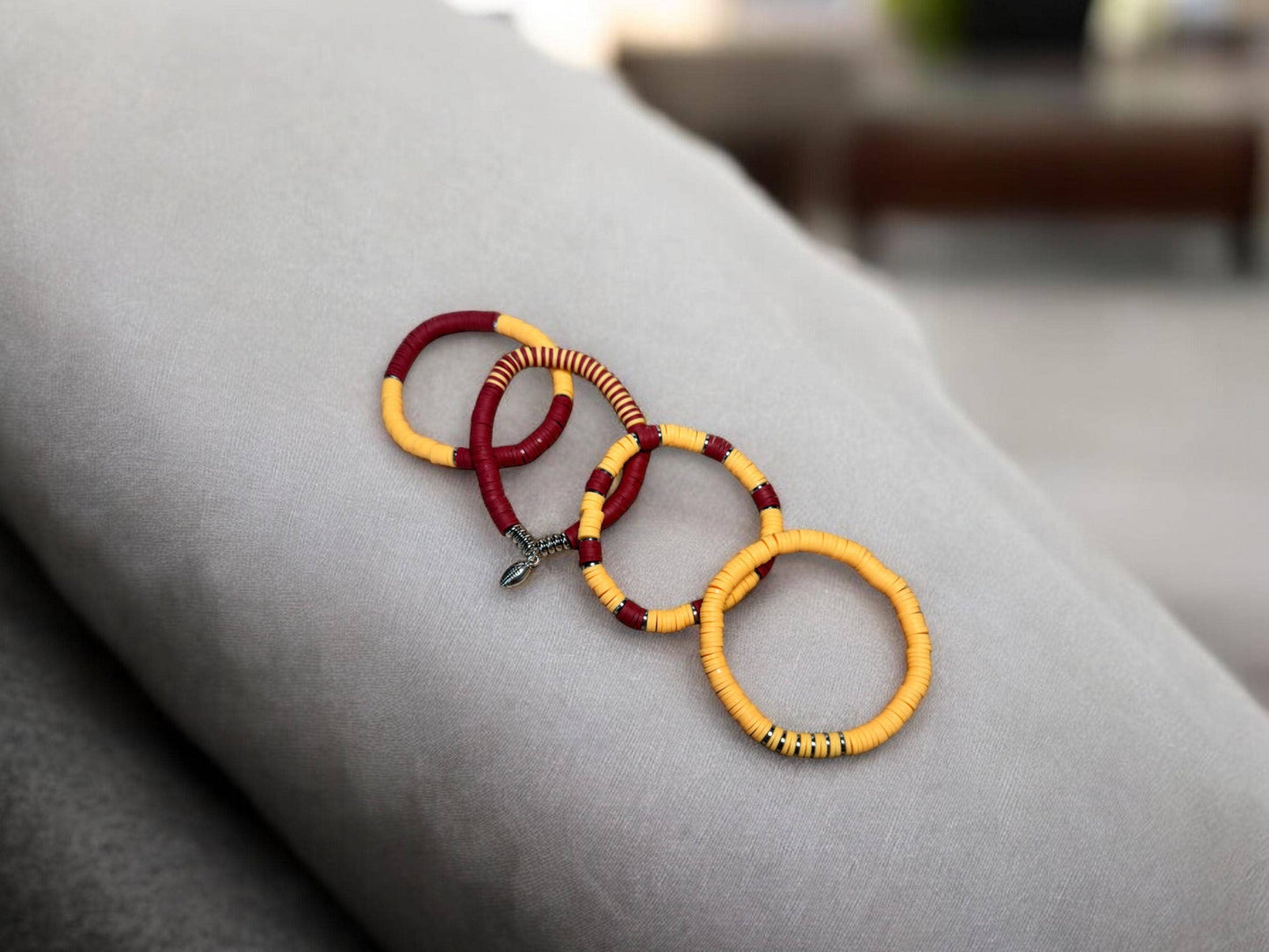 Maroon and Gold Game Day Bracelet Stack